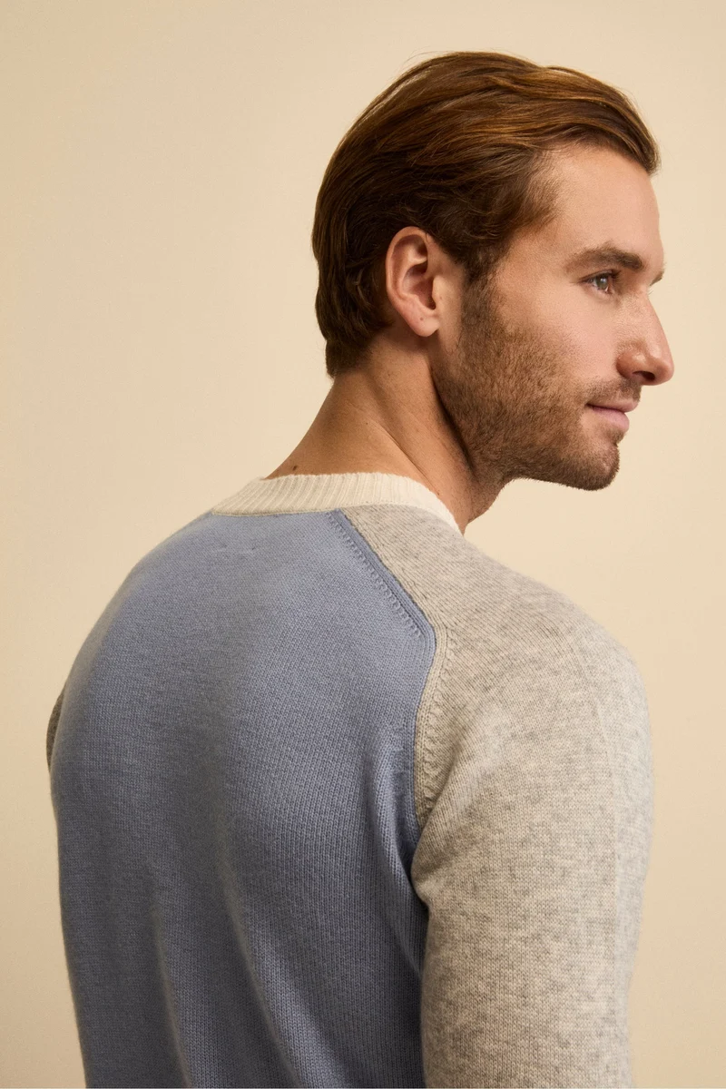 Girocollo Raglan a Righe in Lana e Cashmere - FANT. AZZURRO
