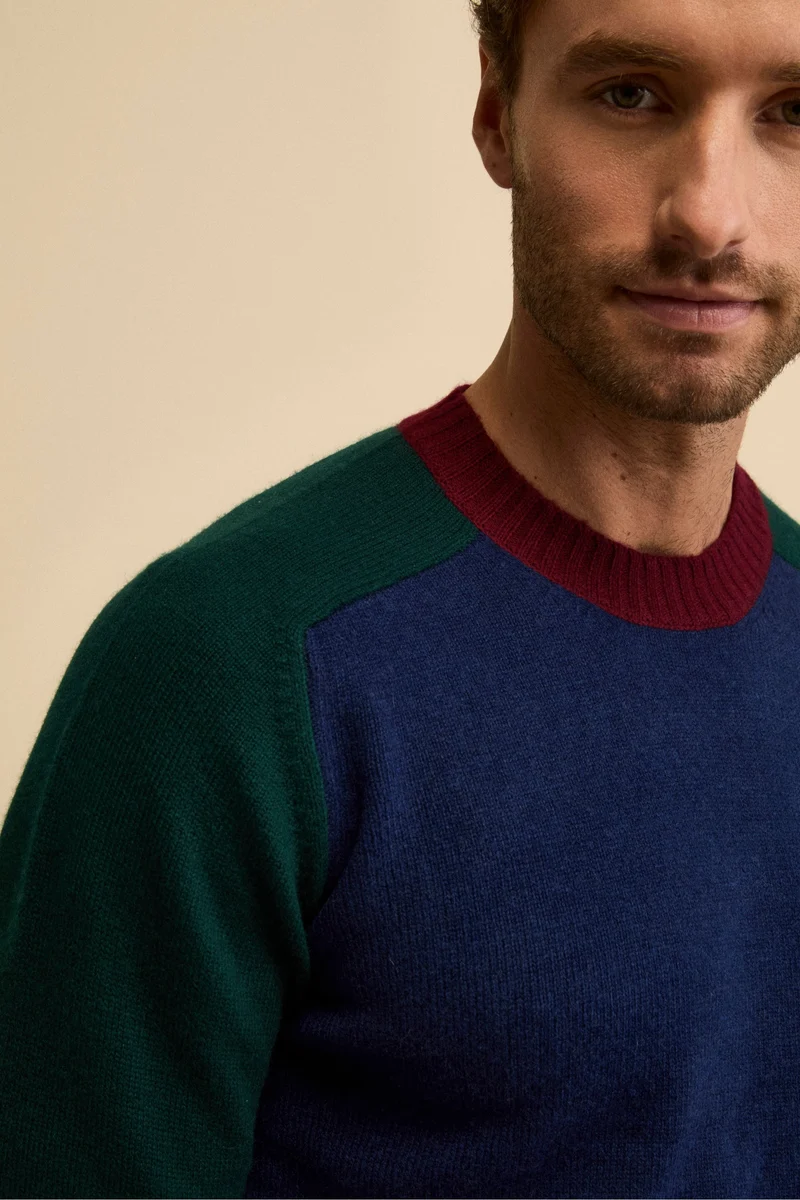 Girocollo Raglan a Righe in Lana e Cashmere - FANT. BLU