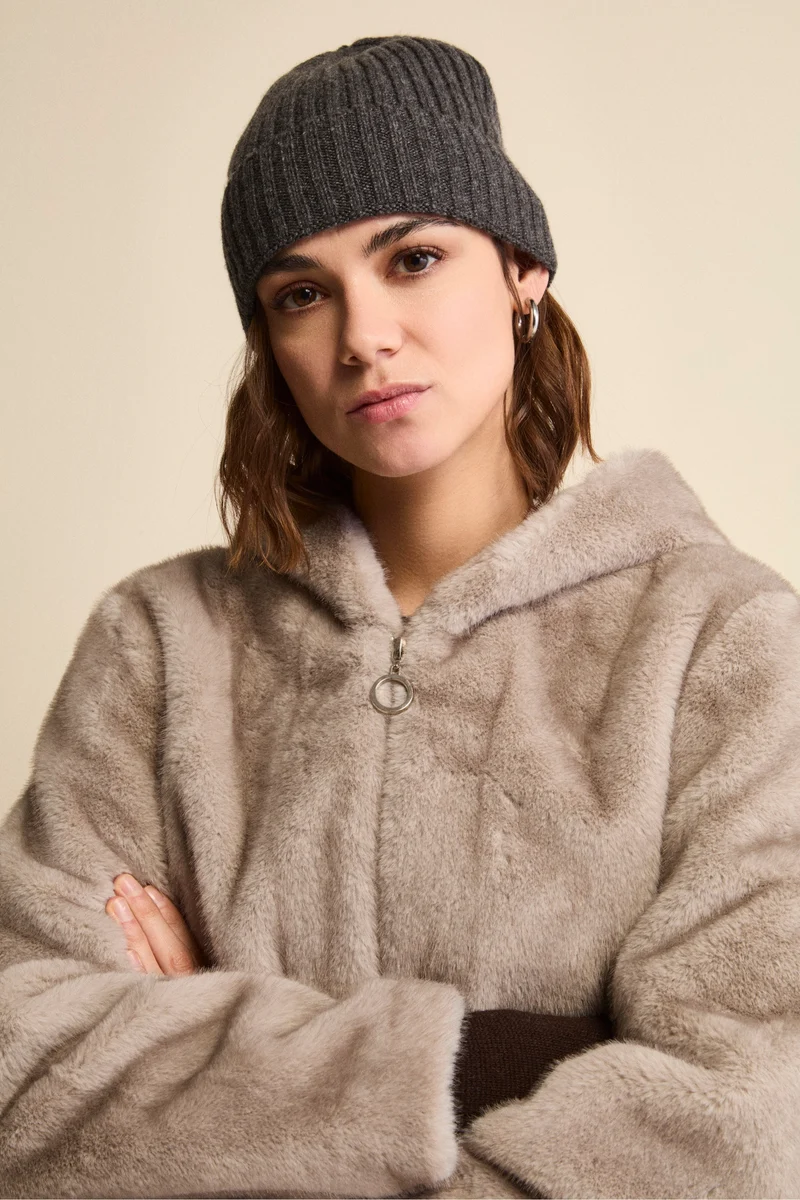 Cappello in cashmere a coste - GRIGIO SCURO