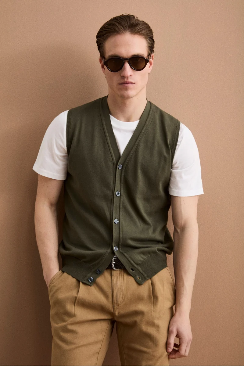 Gilet Scollo a V con Bottoni in Cotone - MUSCHIO