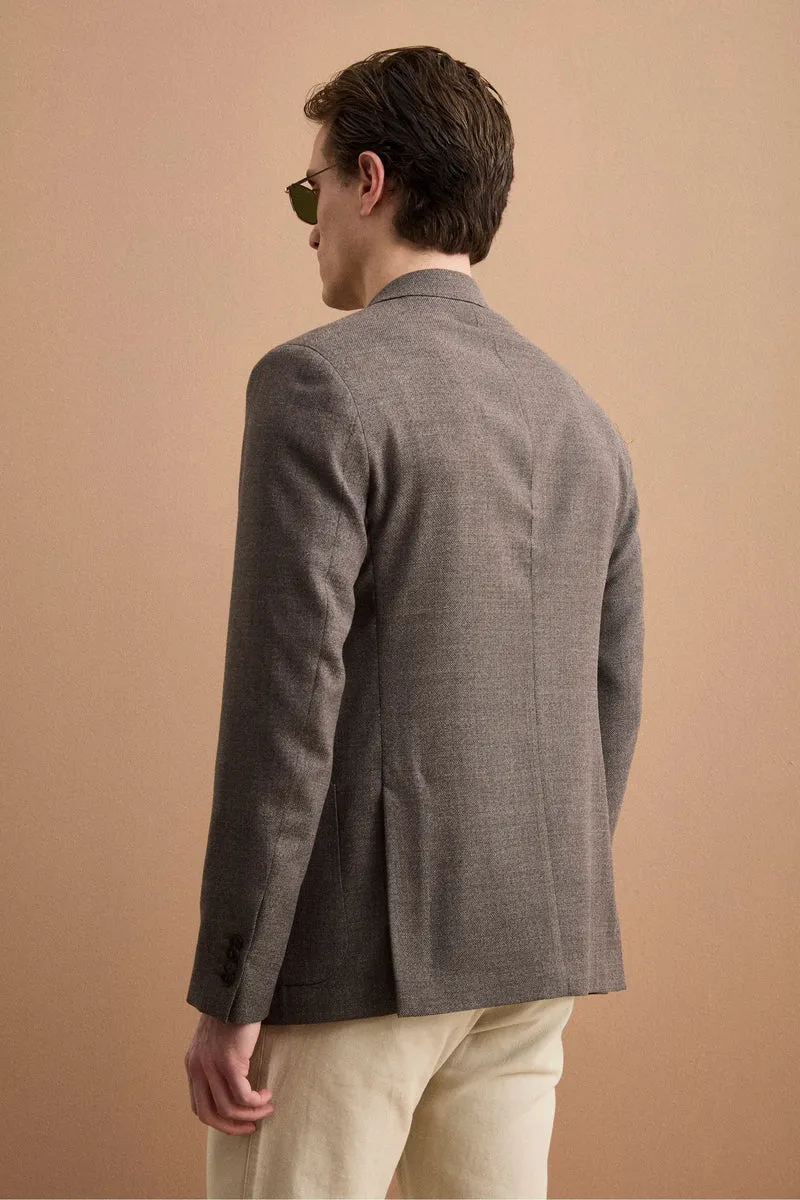 Giacca Slim Fit Semifoderata in Lana Vergine - MARRONE