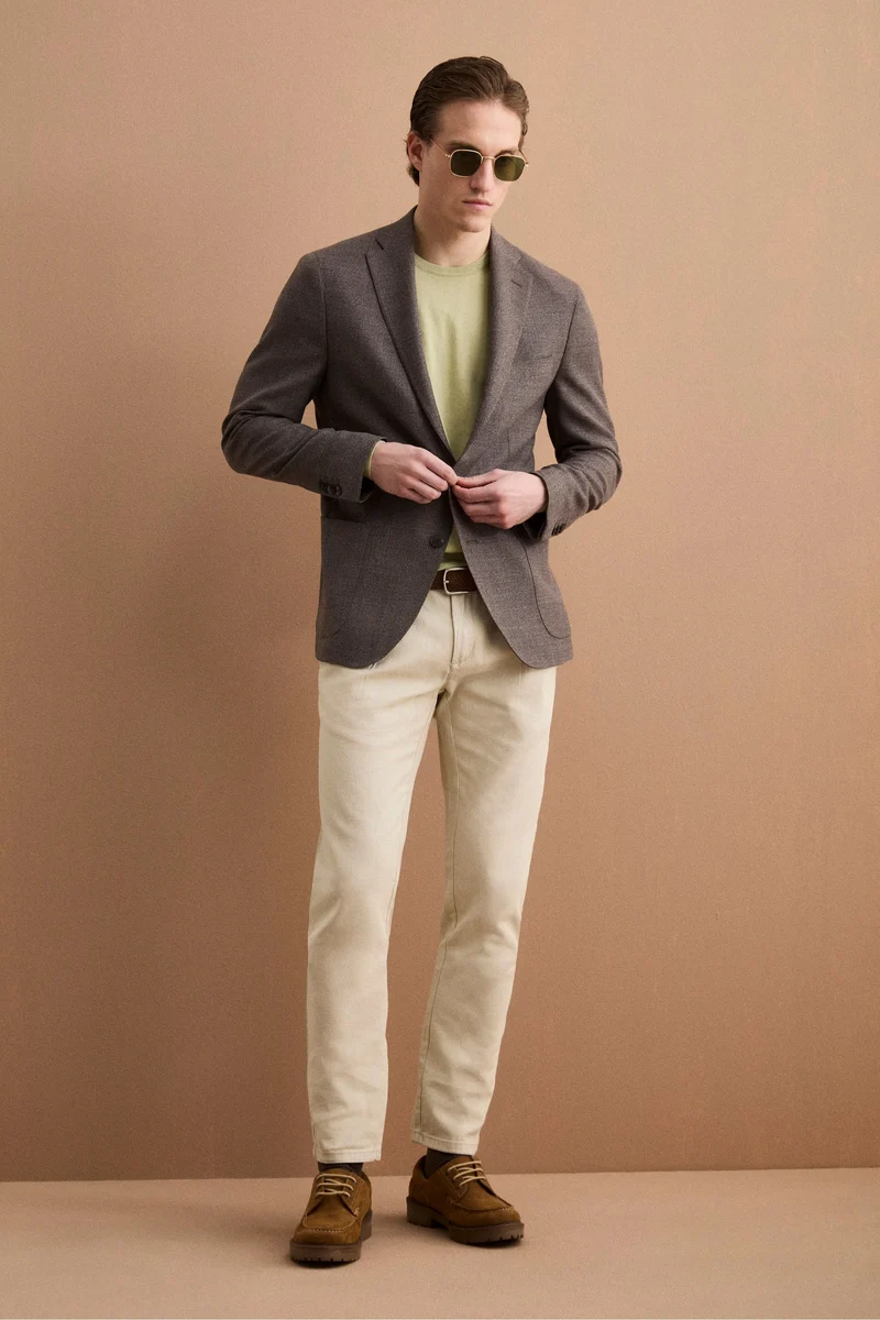 Giacca Slim Fit Semifoderata in Lana Vergine - MARRONE