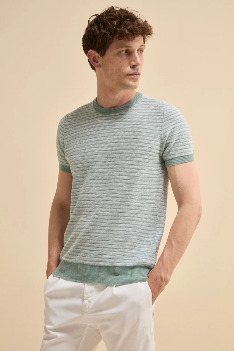 T-Shirt Jacquard in Misto Lino - SALVIA