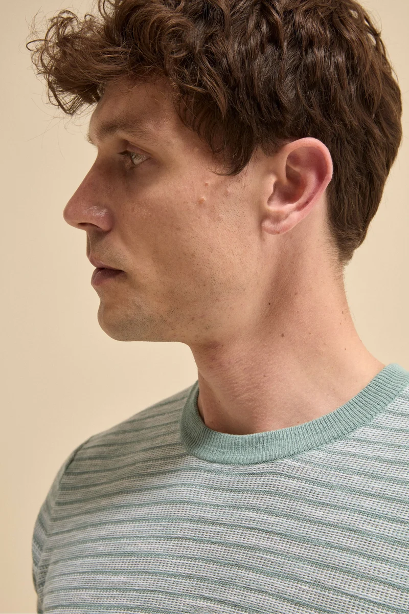 T-Shirt Jacquard in Misto Lino - SALVIA