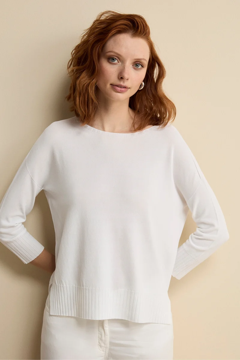 Maglia Over Barchetta con Bordi Lavorati - BIANCO