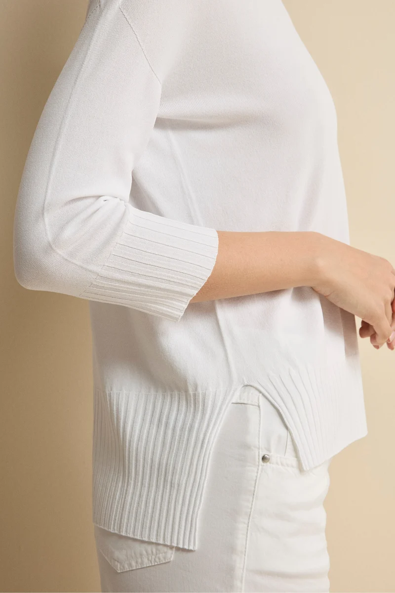 Maglia Over Barchetta con Bordi Lavorati - BIANCO