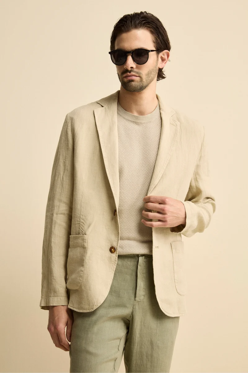 Giacca Beige in Lino - BEIGE