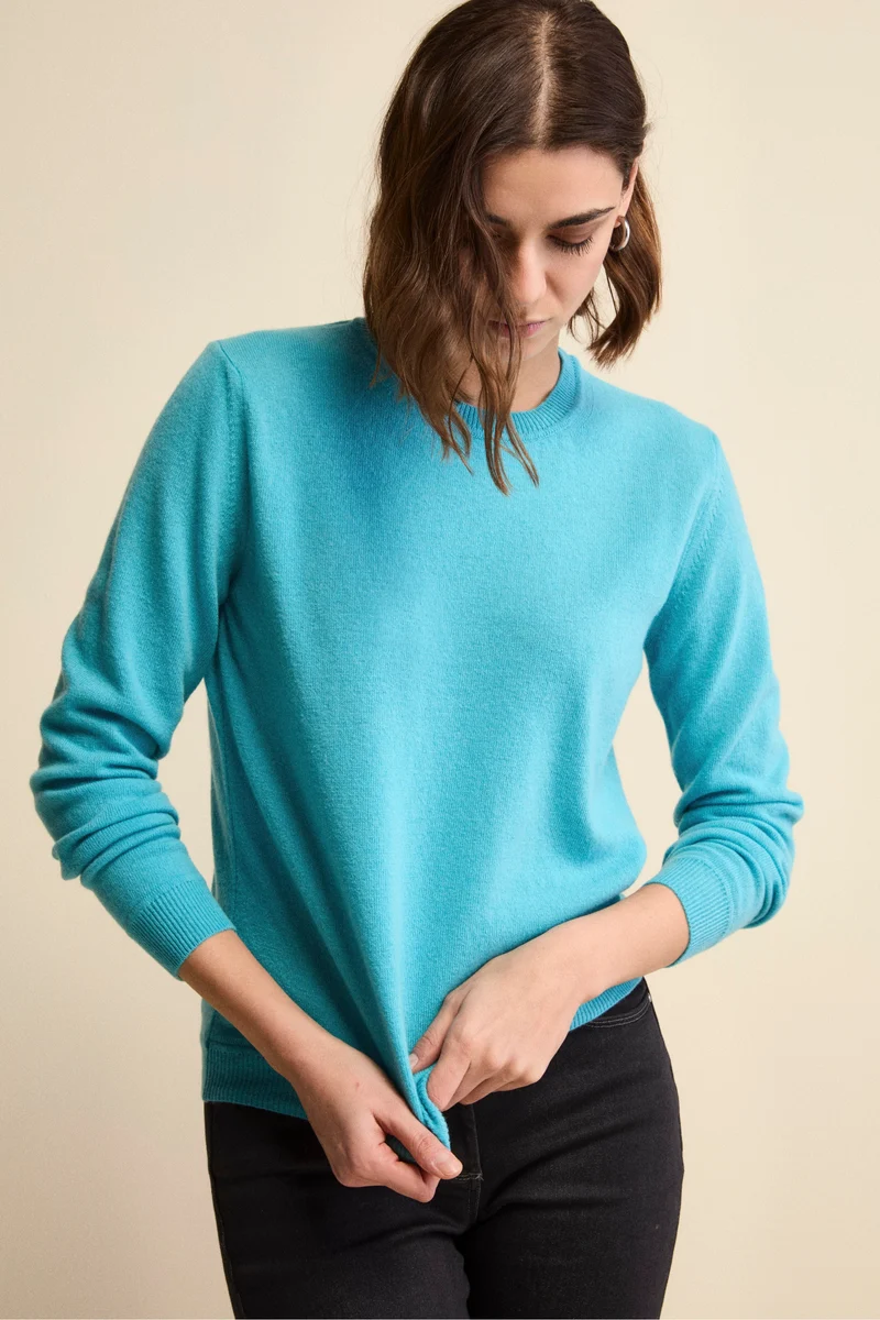 Maglioncino girocollo lana e cashmere - ACQUAMARINA