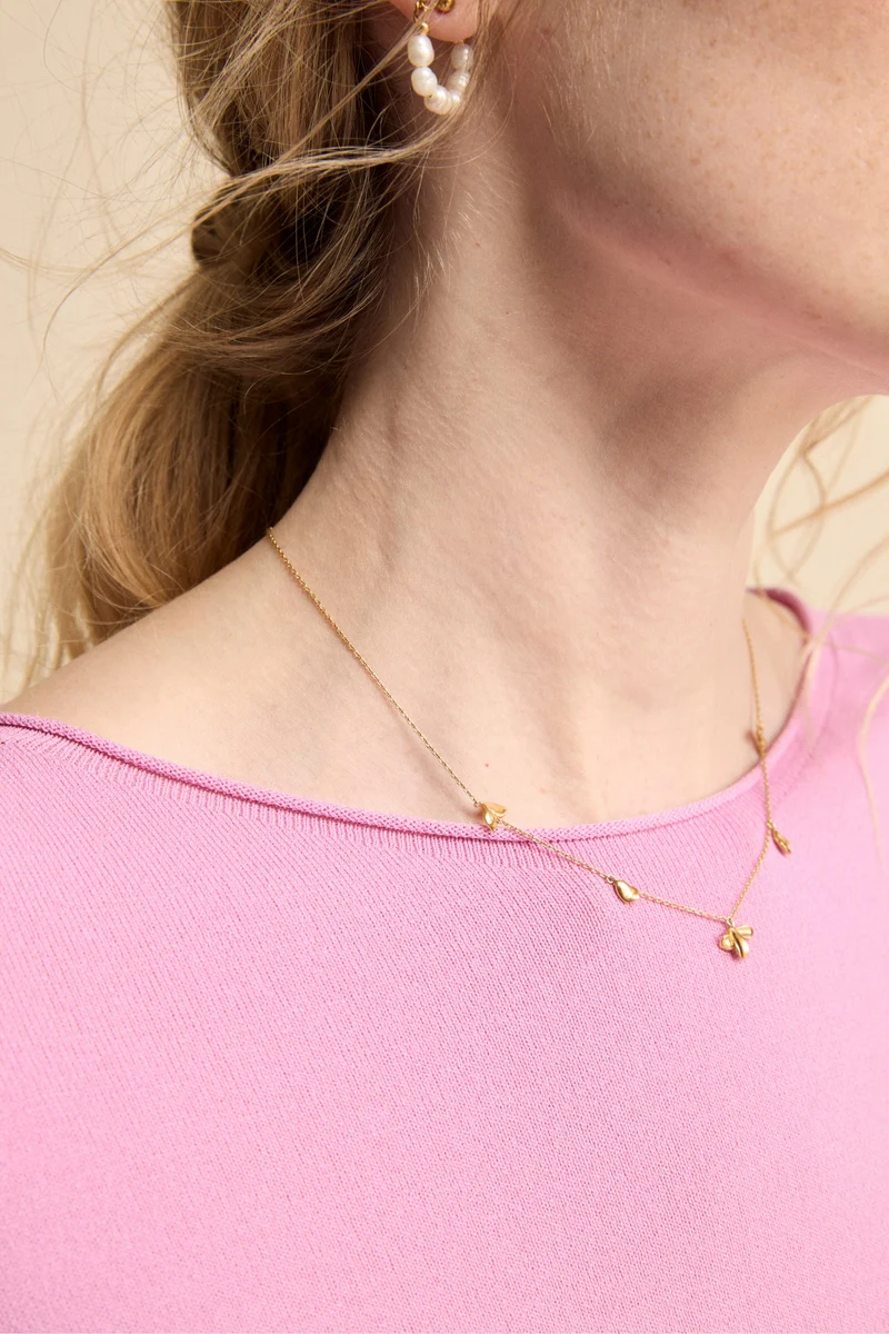 Maglia Girocollo Morbida con Maniche Corte - ROSA SCURO
