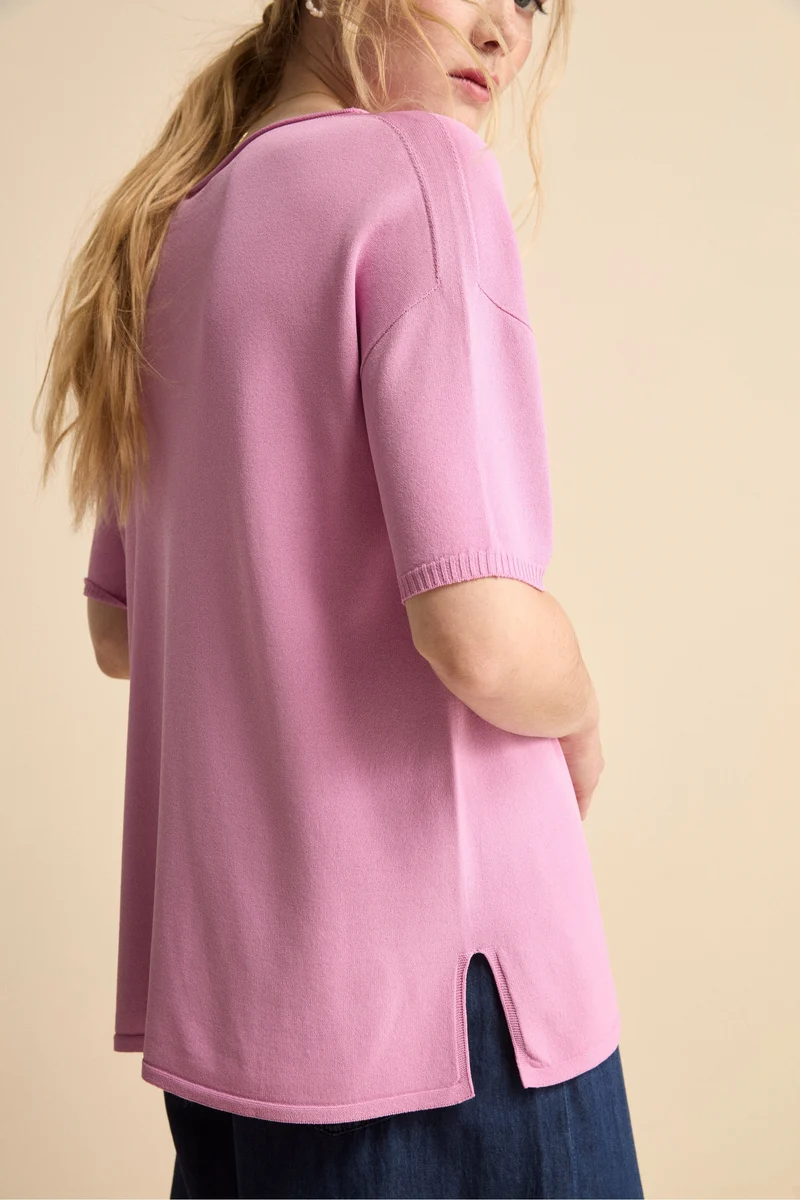 Maglia Girocollo Morbida con Maniche Corte - ROSA SCURO