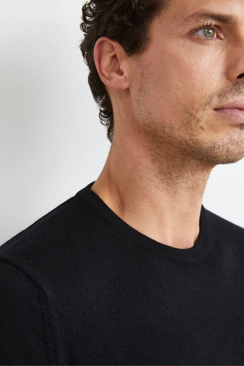 Pullover Girocollo in Lana Merino - NERO