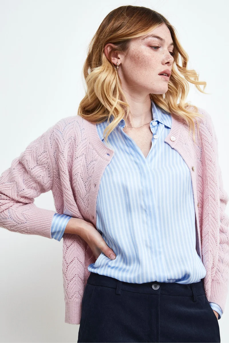 Cardigan Traforato in lana e cashmere - ROSA