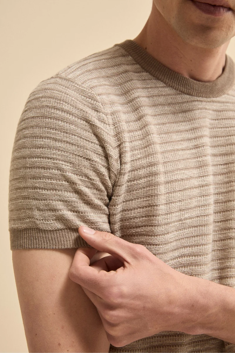 T-Shirt Jacquard in Misto Lino - NOCCIOLA