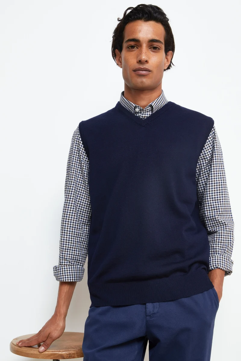 Gilet Scollo a V in Lana Merino - BLU