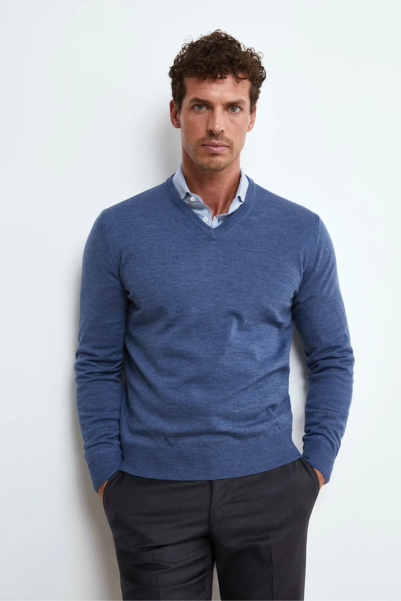 Maglia Scollo a V in Lana Merino - JEANS