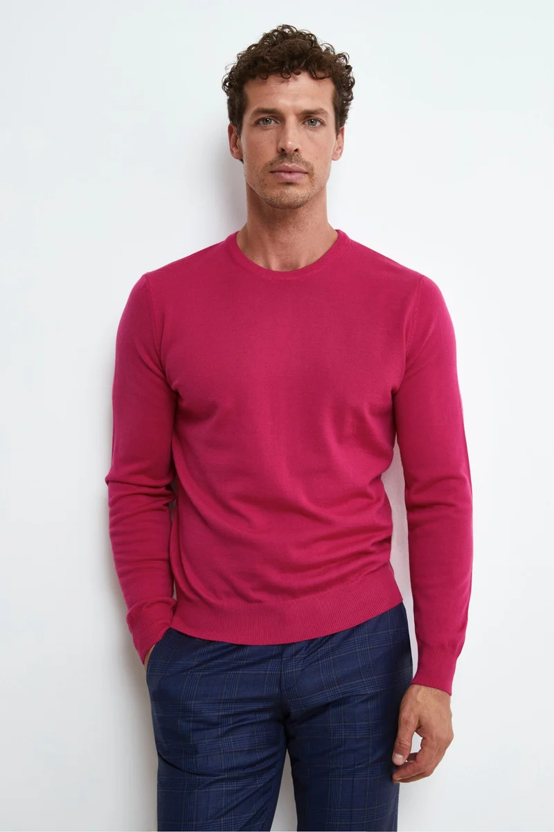 Pullover Girocollo in Lana Merino - CICLAMINO