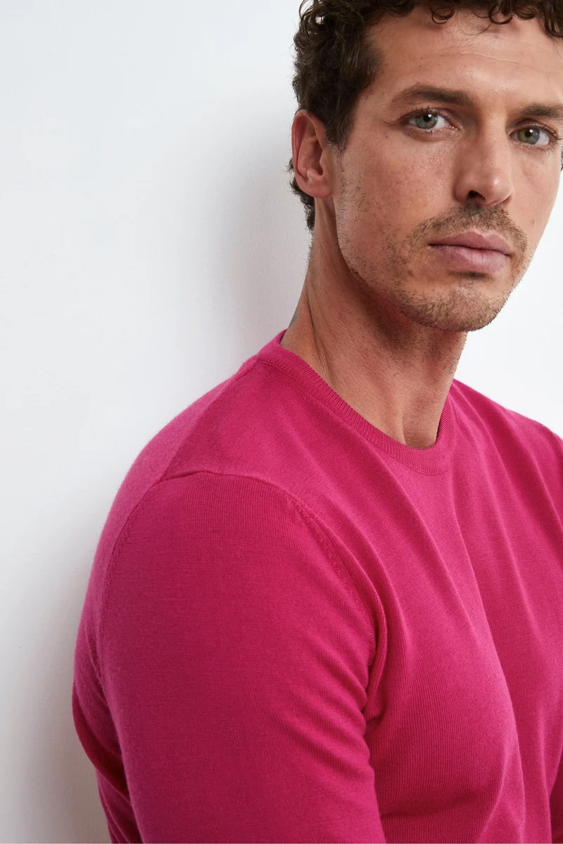 Pullover Girocollo in Lana Merino - CICLAMINO