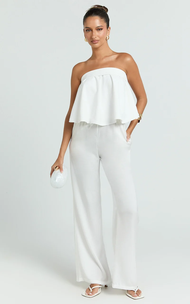 Imara Top - Strapless Peplum Top in Off White
