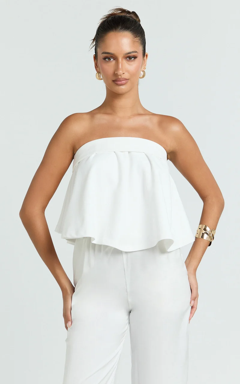Imara Top - Strapless Peplum Top in Off White