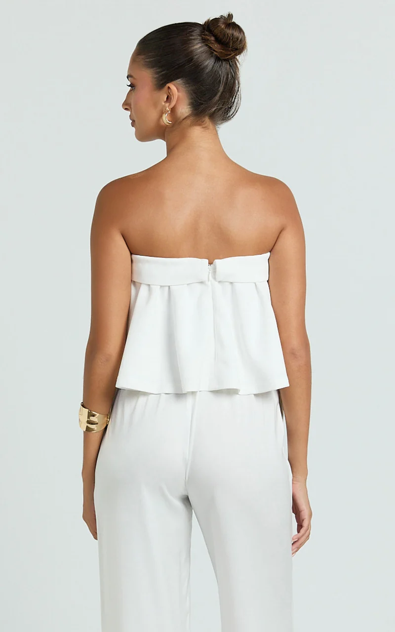 Imara Top - Strapless Peplum Top in Off White