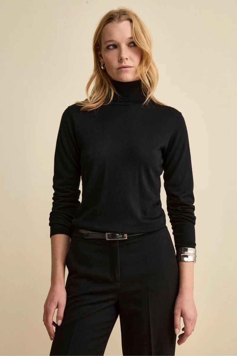 Maglia Dolcevita in Seta e Cashmere Extrafine - NERO