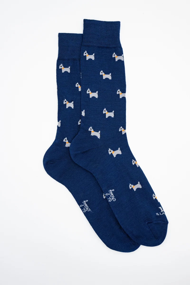 Calze Corte in Cotone Fantasia Cani - BLU/GRIGIO