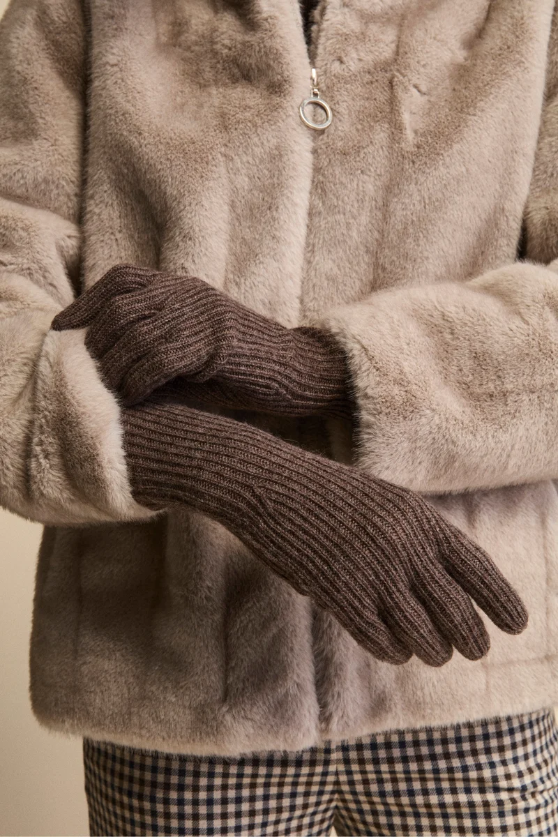 Guanto a Coste in Lana e Cashmere - CASTAGNA