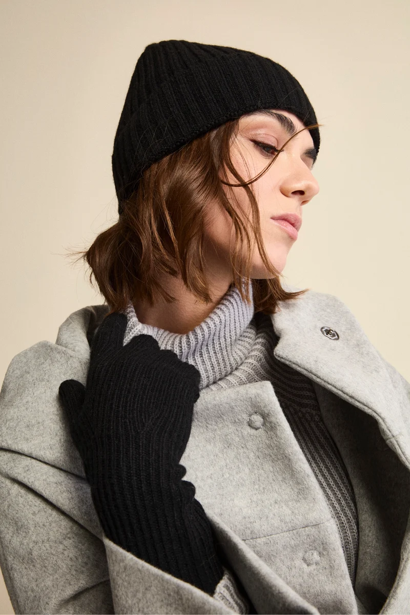 Guanto a Coste in Lana e Cashmere - NERO