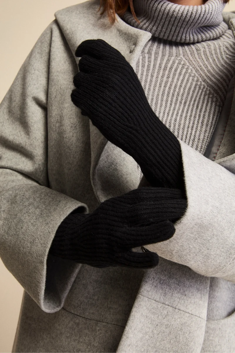 Guanto a Coste in Lana e Cashmere - NERO