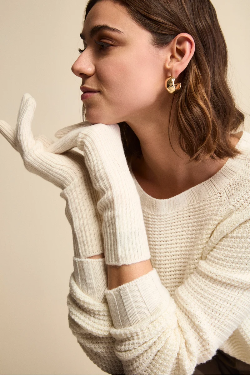 Guanto a Coste in Lana e Cashmere - BIANCO