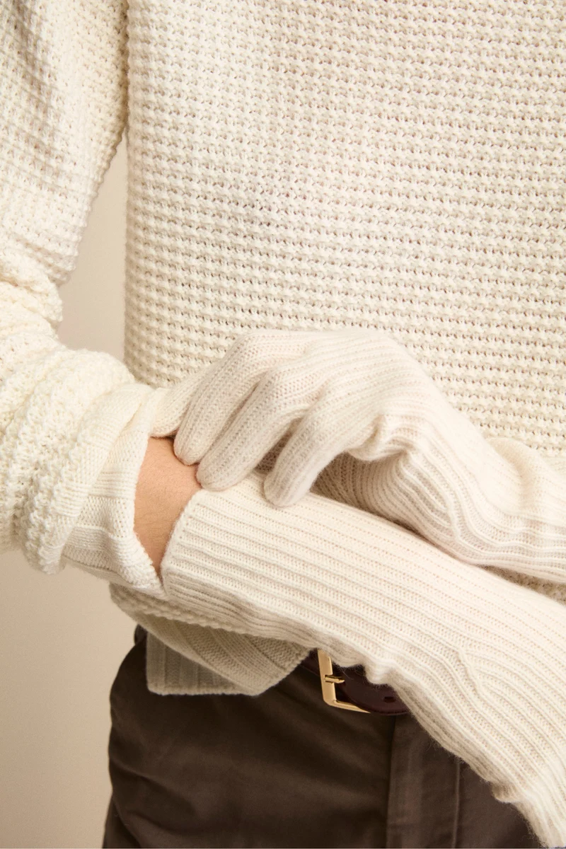 Guanto a Coste in Lana e Cashmere - BIANCO