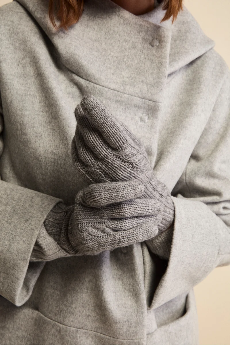 Guanti Trecce in Lana e Cashmere - GRIGIO CHIARO