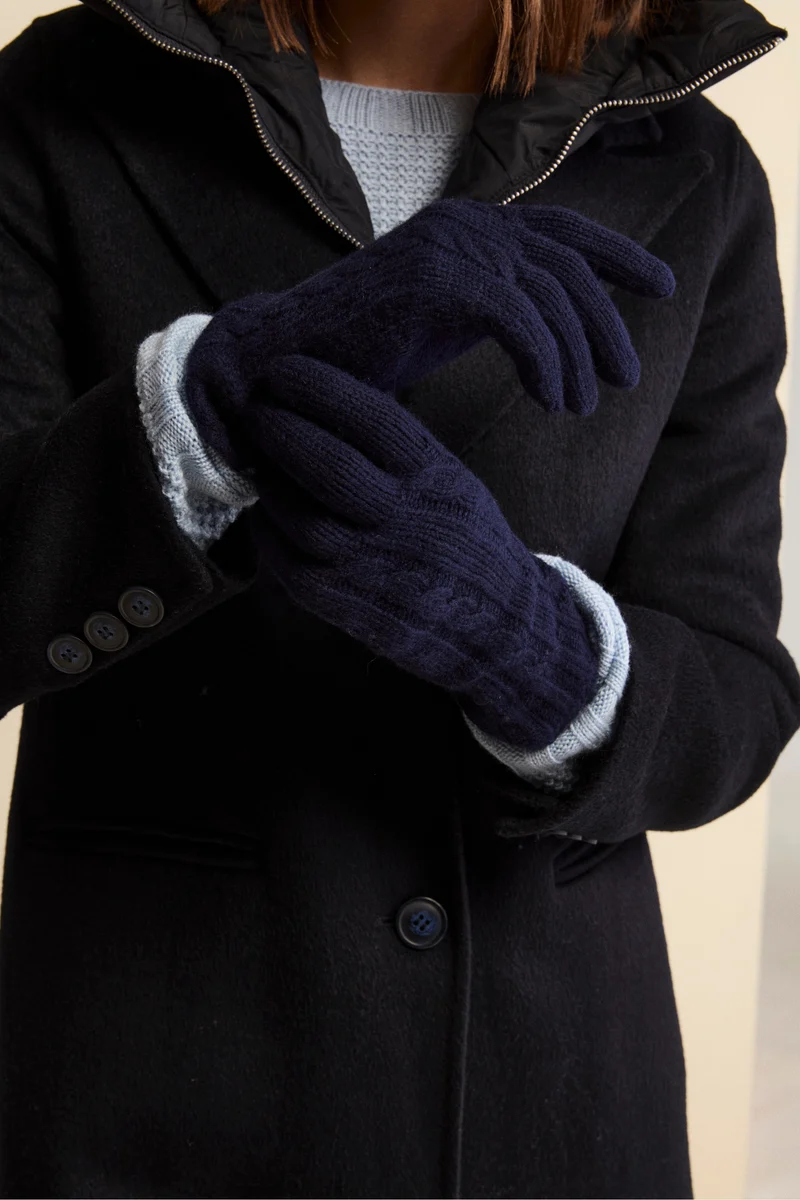 Guanti Trecce in Lana e Cashmere - DARK BLU