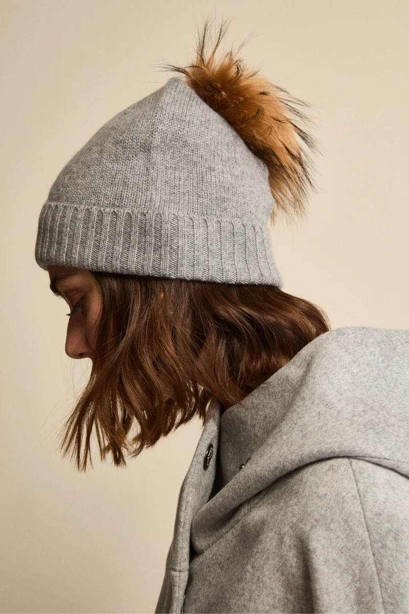 Berretto in Cashmere con Pompon - GRIGIO CHIARO
