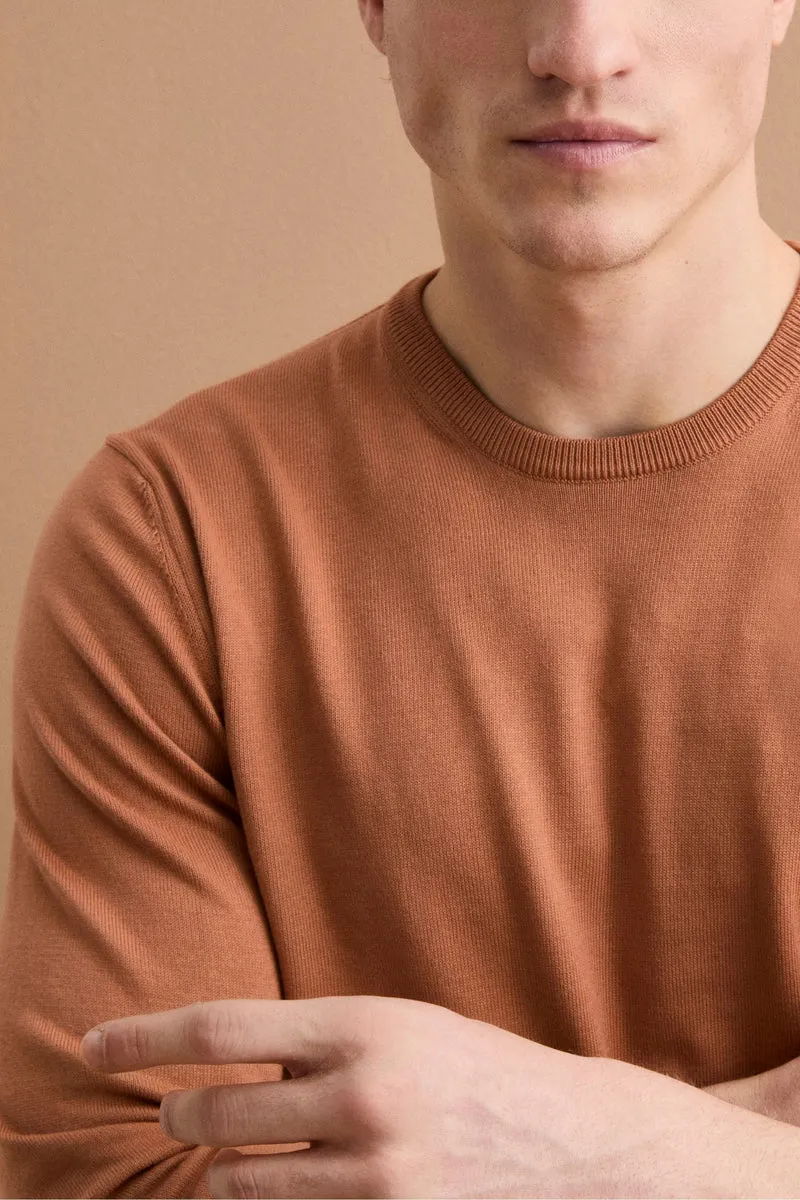 Maglia girocollo in cotone - TERRACOTTA