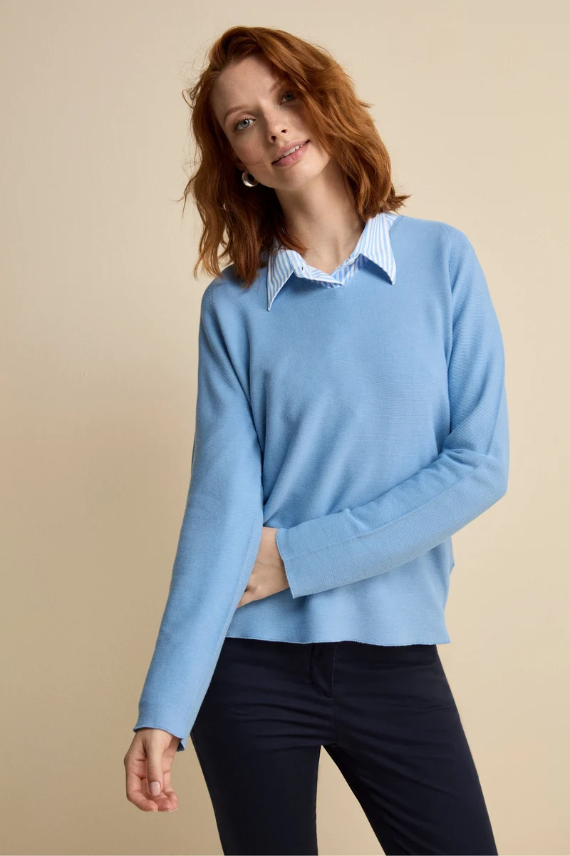 Pullover Links con Scollo a V in Cotone - AZZURRO