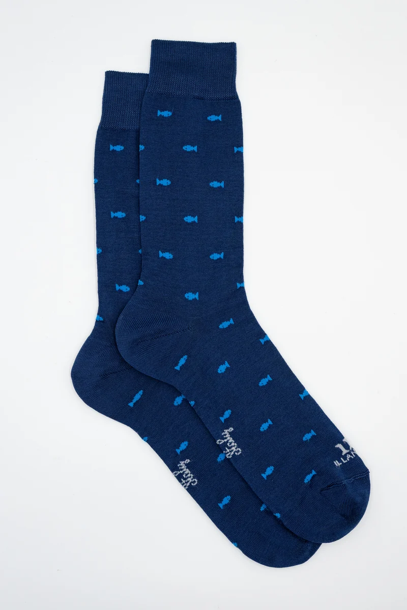 Calze Corte in Cotone Fantasia Pesci - BLU/BLUETTE