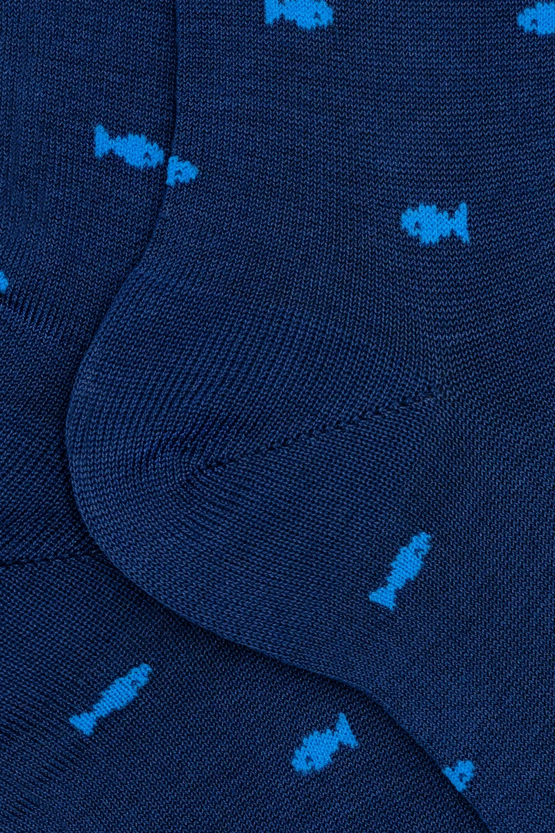 Calze Corte in Cotone Fantasia Pesci - BLU/BLUETTE