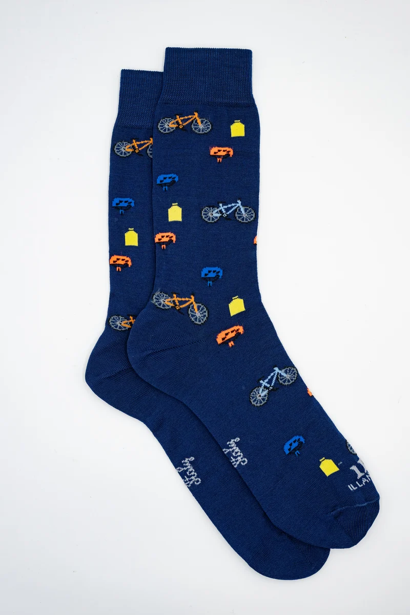 Calze Corte in Cotone Fantasia Biciclette - BLU