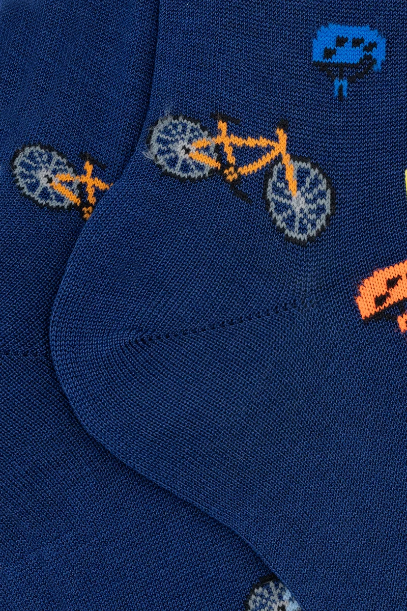 Calze Corte in Cotone Fantasia Biciclette - BLU