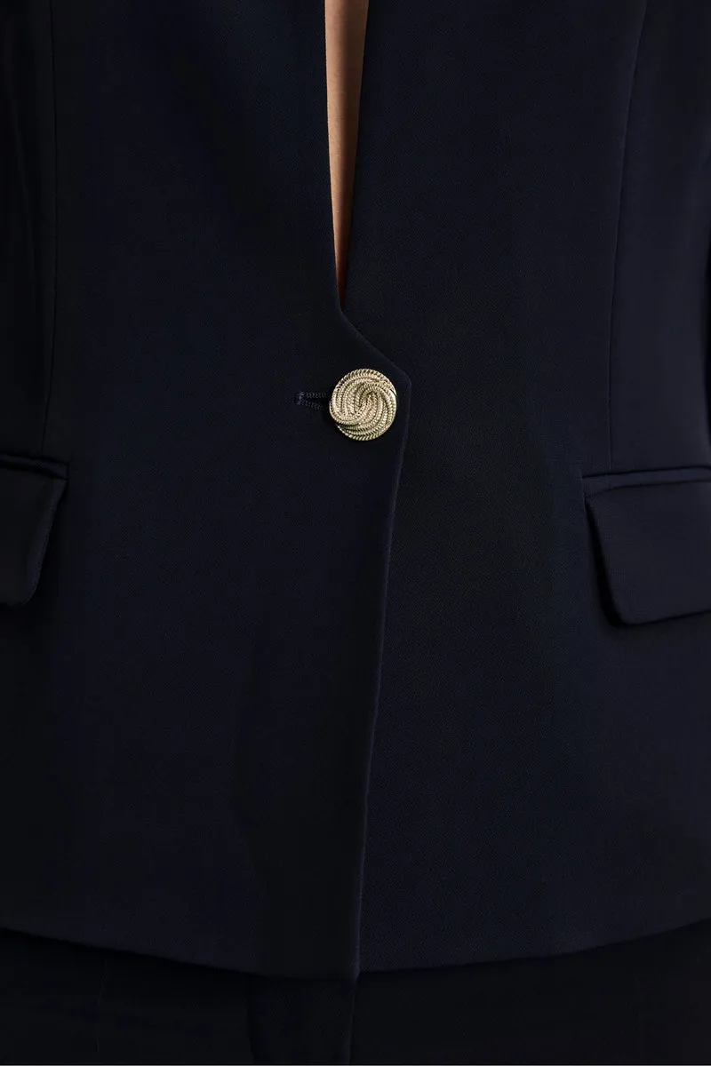 Blazer Elegante con Scollo Ampio - BLU