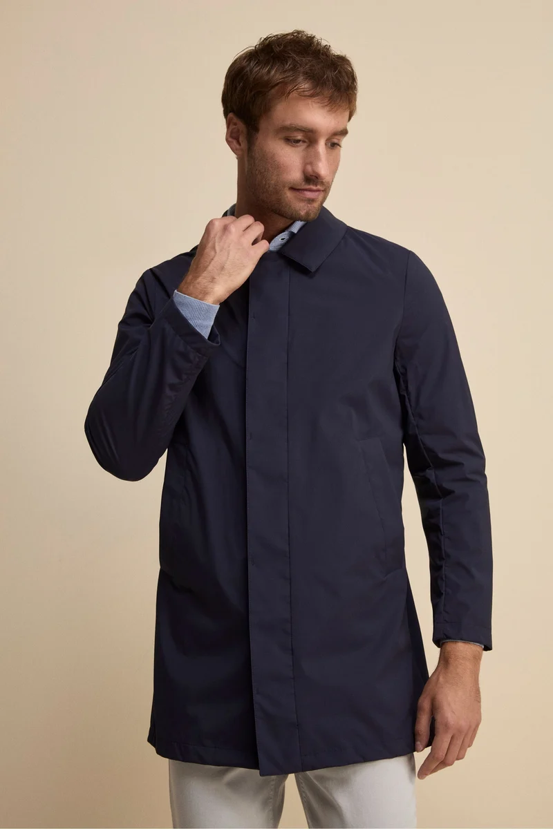 Trench Impermeabile con Zip e Bottoni - BLU