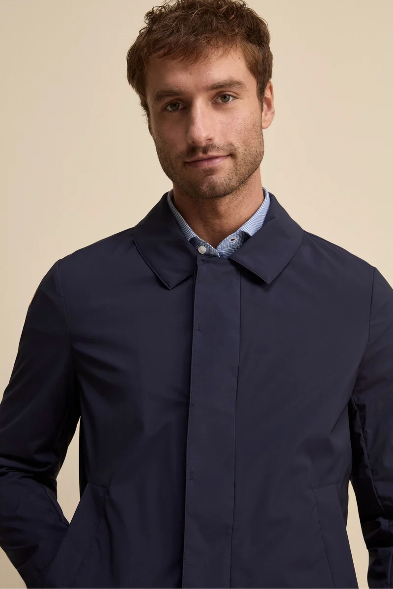 Trench Impermeabile con Zip e Bottoni - BLU