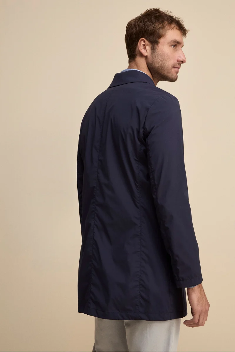 Trench Impermeabile con Zip e Bottoni - BLU
