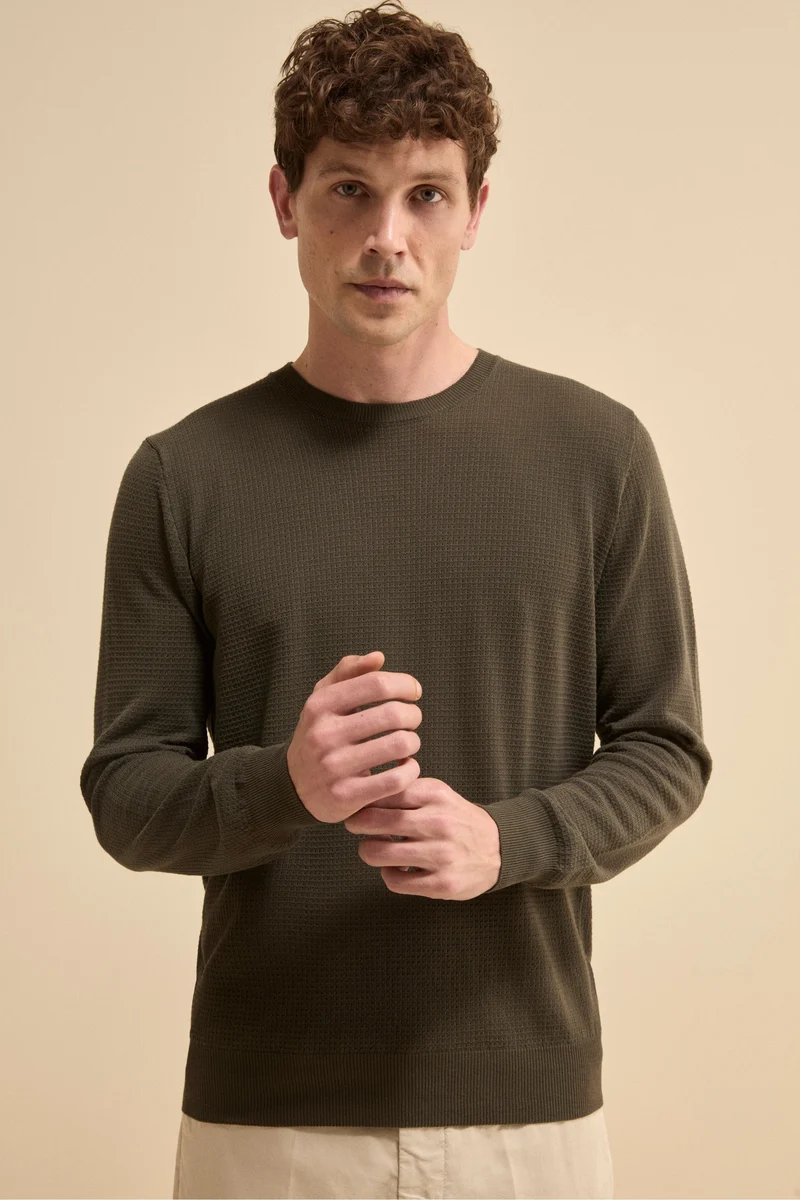 Pullover Girocollo Lavorato in Cotone - VERDE
