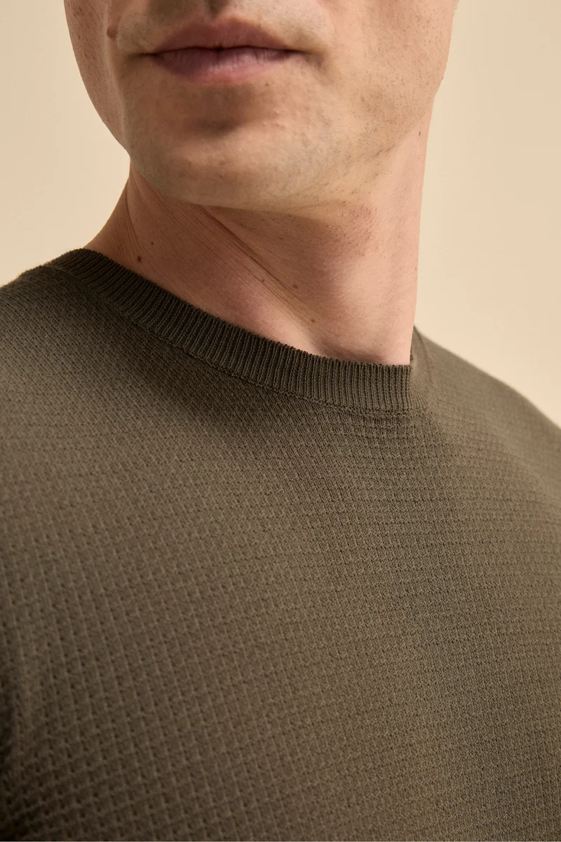 Pullover Girocollo Lavorato in Cotone - VERDE