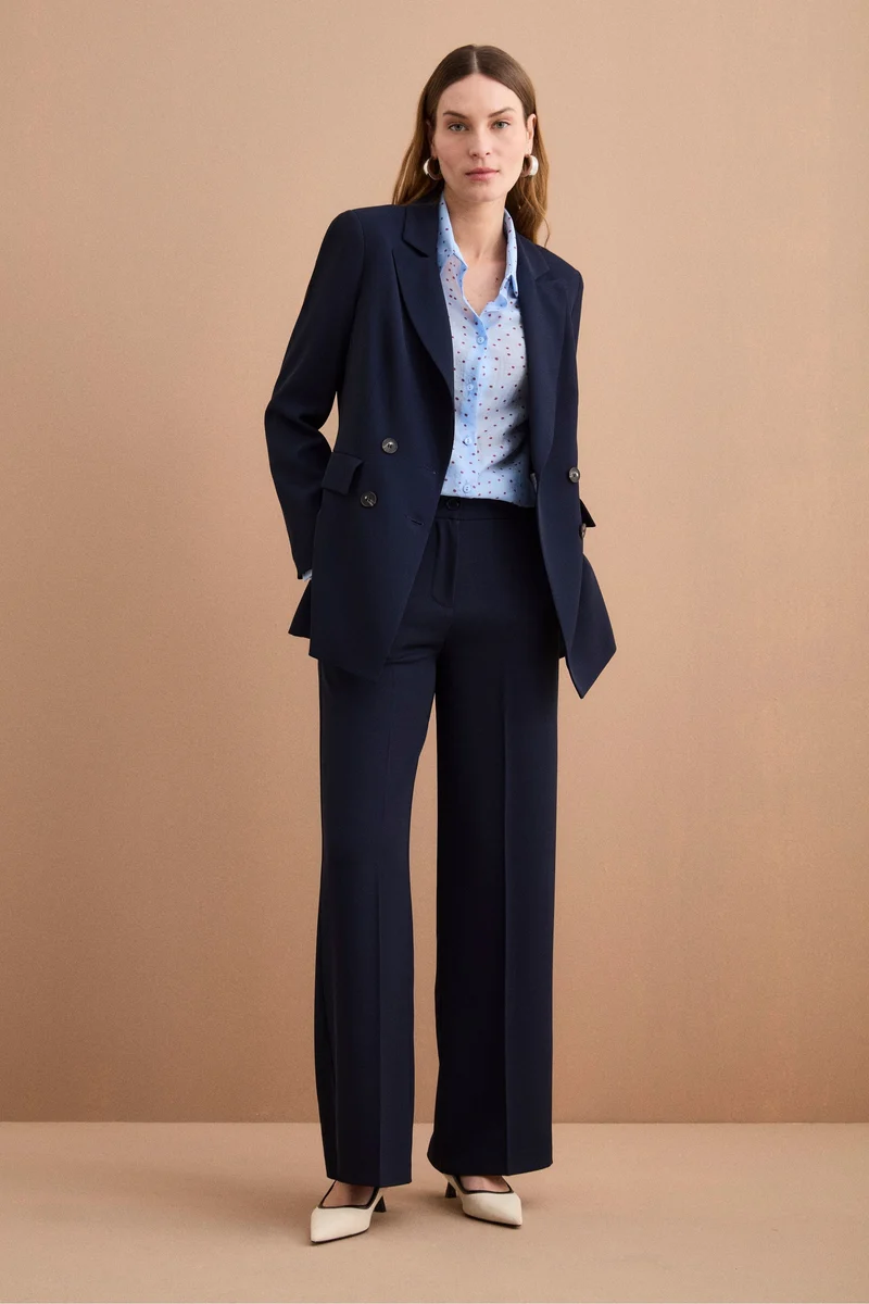 Blazer Doppiopetto Foderato in Cady - BLU