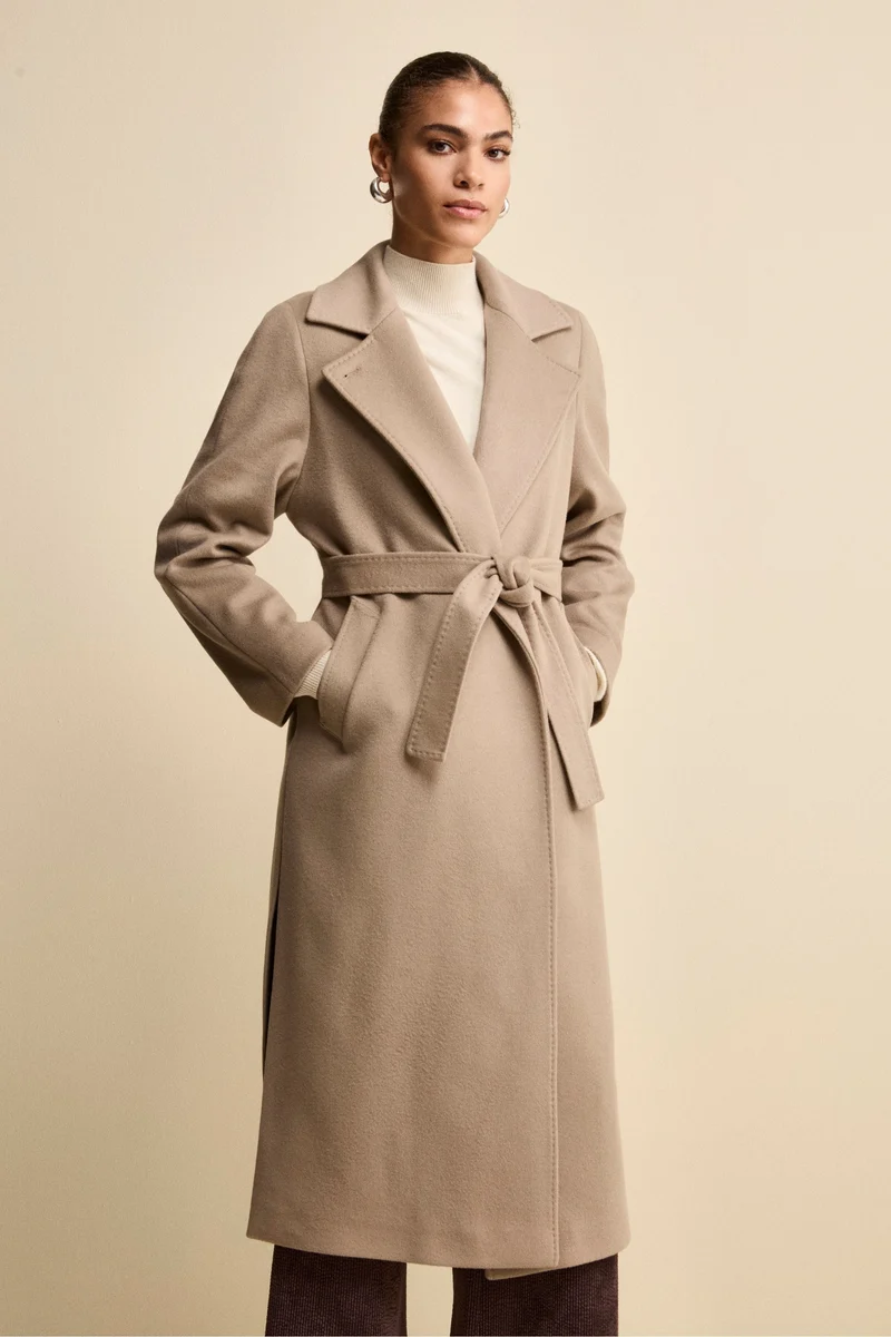 Cappotto lungo in lana e cashmere - NOCCIOLA