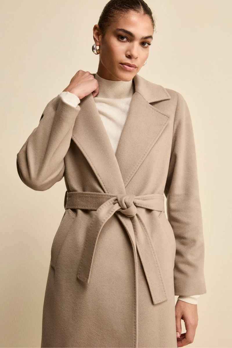 Cappotto lungo in lana e cashmere - NOCCIOLA