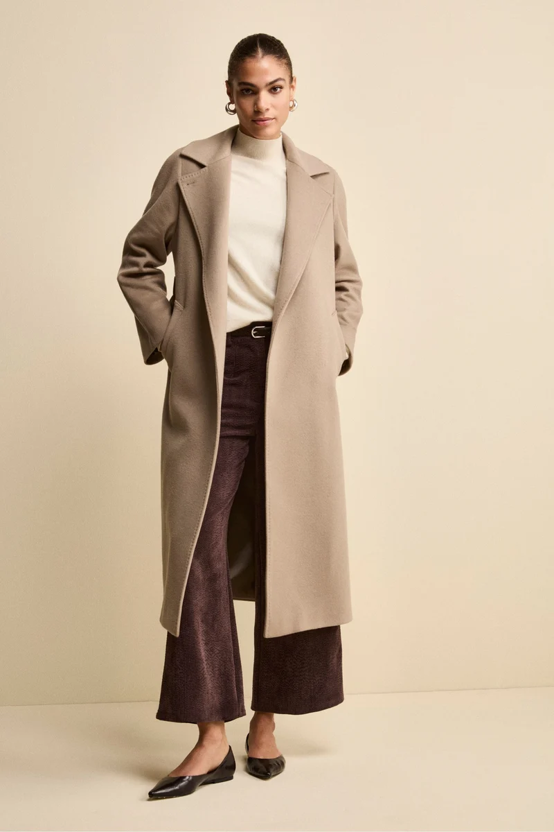 Cappotto lungo in lana e cashmere - NOCCIOLA